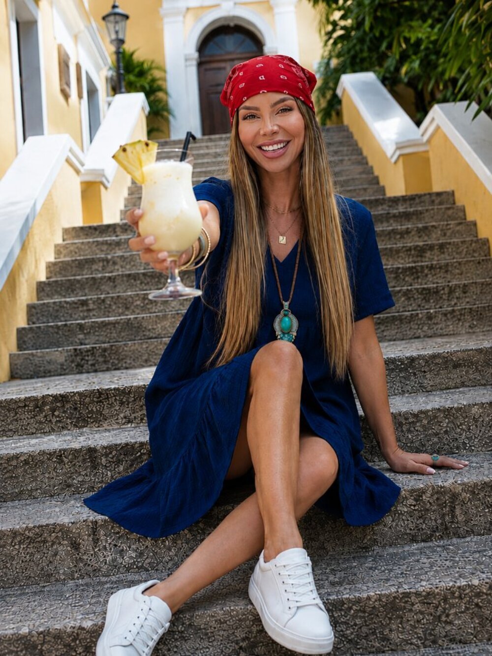 Navy Blue Tiered Midi Dress V-Neck Ruffle Hem Boho Flowy Short Sleeve Size M - Picture 8 of 16